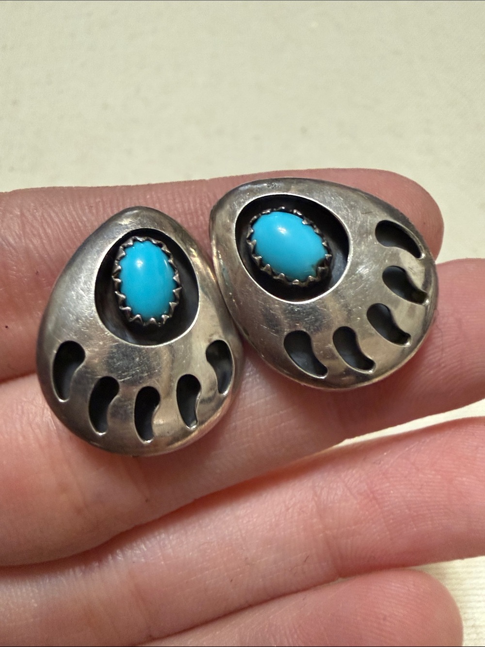Sterling Silver 925 Turquoise Stone Sterling Silver Bear Claw Earrings